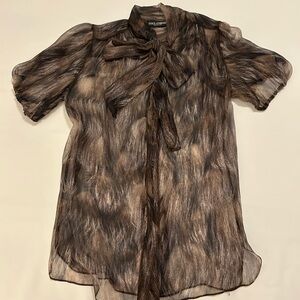 Dolce & Gabbana Brown and Black Sheer Tie Blouse